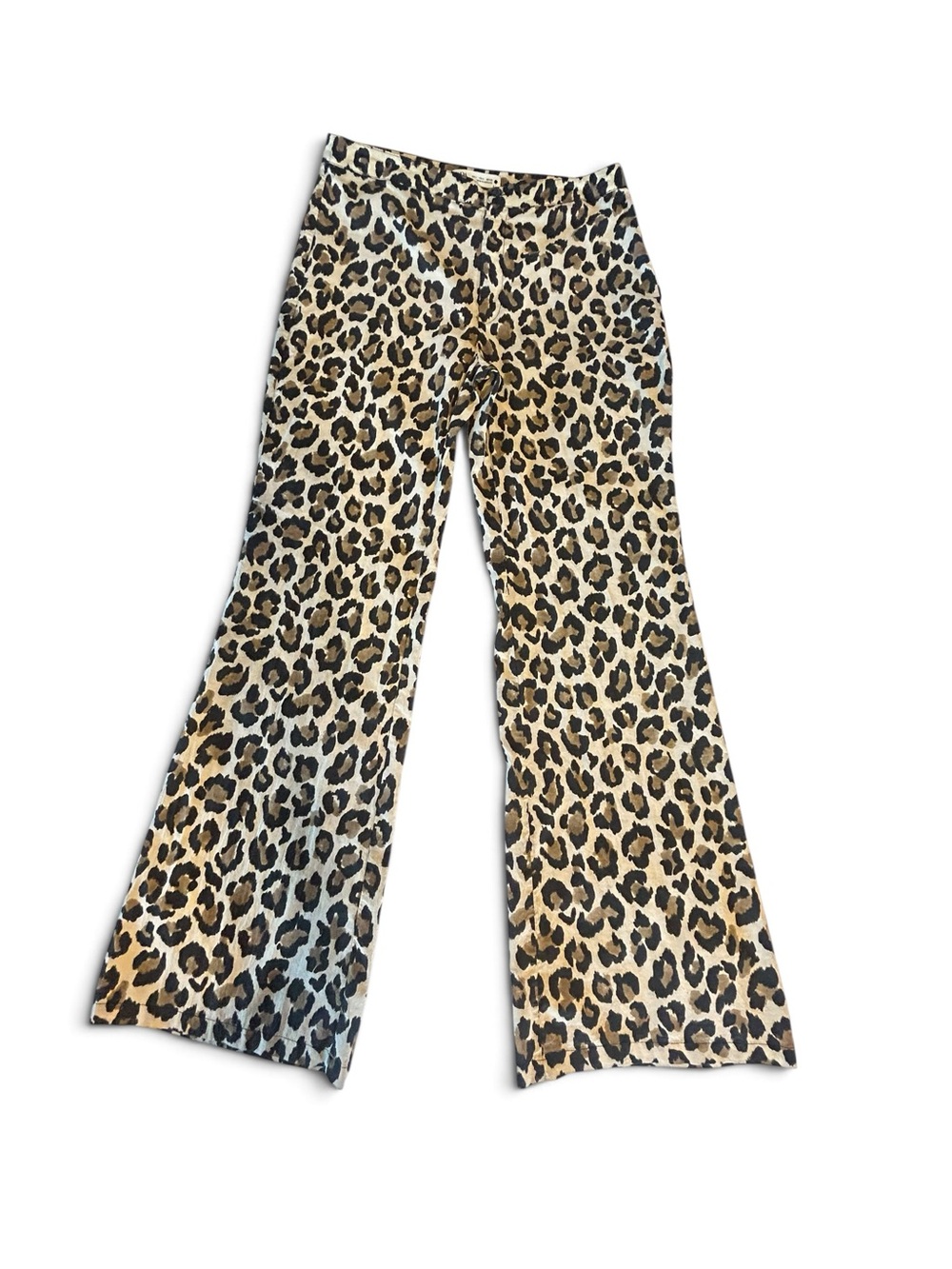 ZARA Lightweight Cotton Breezy Leopard Print Flared Bottoms Trouser Pants Sz M/L